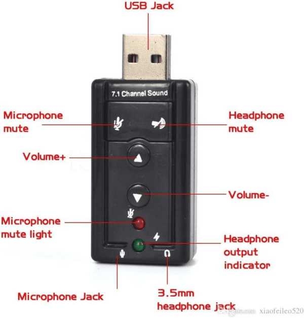 Tarjeta de Sonido 7.1 Externa USB 2.0 Para PC 3.5 mm