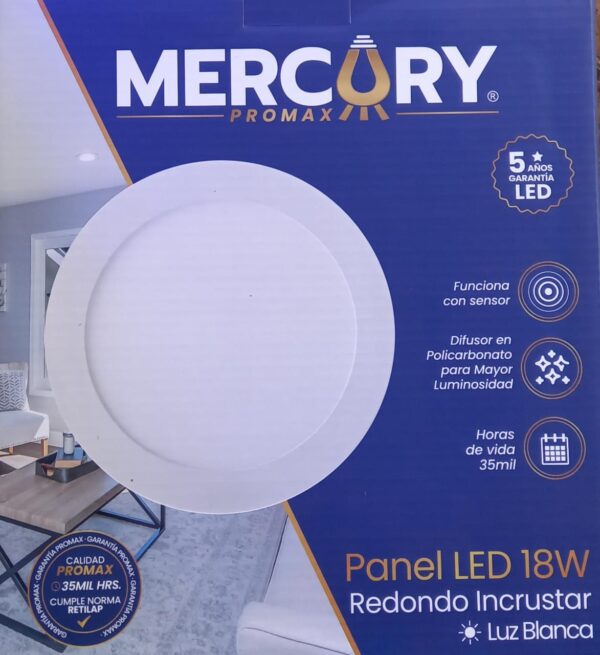 Panel Led Redondo de Incrustar 18W BACKLIGHT 6500K Mercury